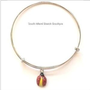 Silver Ladybug Wire Charm Bracelet Bangle